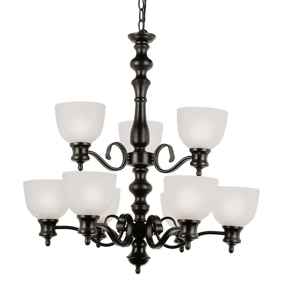 Bel Air Lighting Cabernet Collection 9 Light Oiled Bronze Chandelier Bel Air Lighting Cabernet Collection 9 Light Oiled Bronze Chandelier With White Frosted Shade