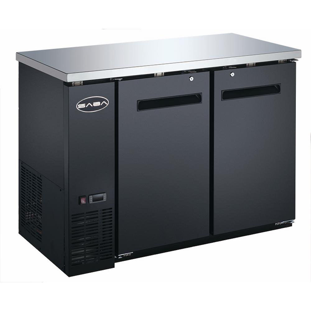 SABA 48 in. W 11.8 cu. ft. Commercial Solid Door Under Back Bar Cooler Refrigerator in Stainless Steel with Black