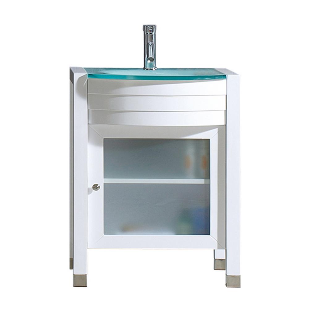 Virtu Usa Ava 24 In W Bath Vanity In White With Glass Vanity Top In Aqua Tempered Glass With 