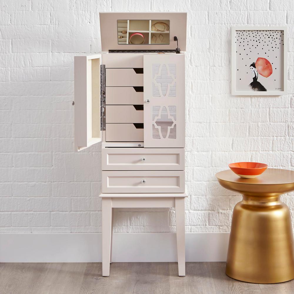 Stylewell Stylewell 6 Drawer Ballet Beige Wood Jewelry Armoire With 2 Doors And Inset Mirror 16 In W X 40 In H Bf 25632 Bb The Home Depot