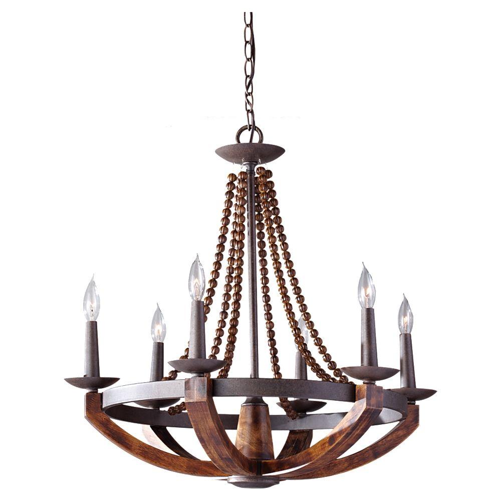 Feiss Adan 26.375 in. W 6-Light Rustic Iron/Burnished Wood Chandelier with Carved Wood Bead Details was $957.9 now $599.97 (37.0% off)
