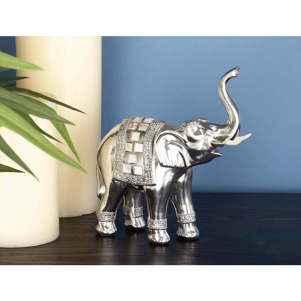 Litton Lane 8 In Elephant Decorative Figurine In Textured Silver