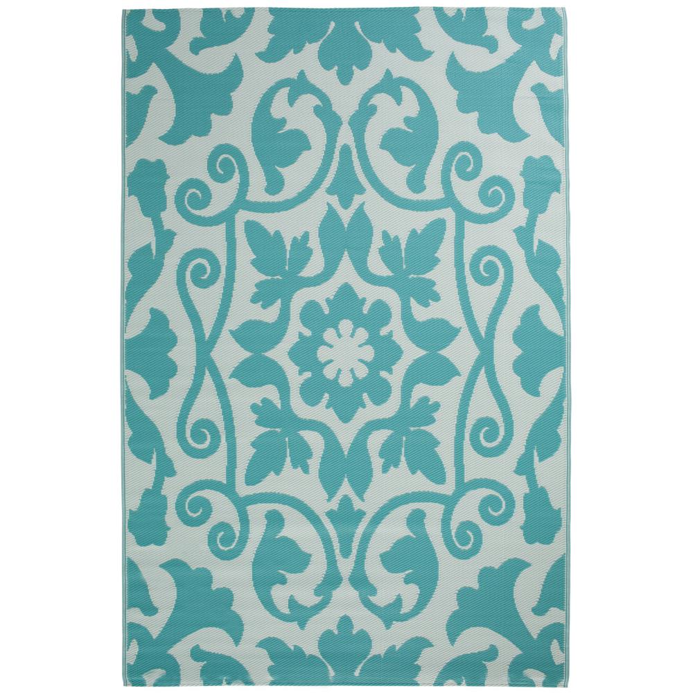 Azulejo Teal Ivory 6 Ft X 9 Indoor Outdoor Area Rug