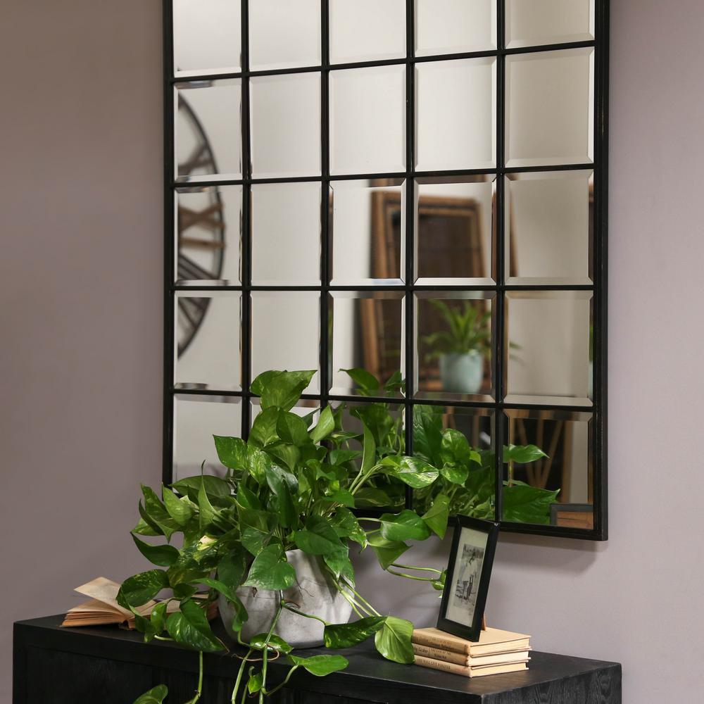 Black Metal Wall Mirrors The Home Depot Square Black Metallic Window Pane Wall Mirror