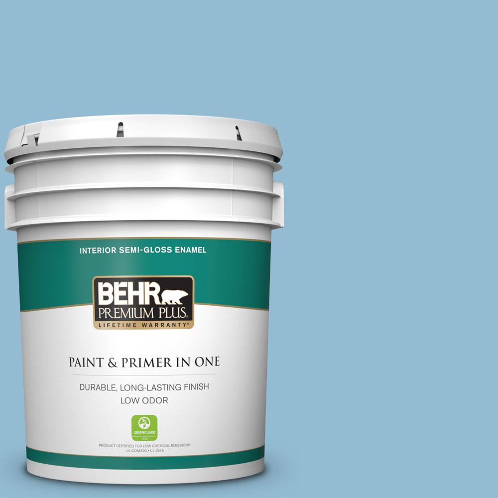 BEHR PREMIUM PLUS 5 gal. M5003 Blue Chalk color SemiGloss Enamel Low