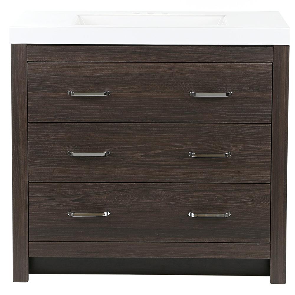 Glacier Bay Woodbrook 37 In W X 19 D Bath Vanity Elm Ember With Cultured Marble Top White Sink