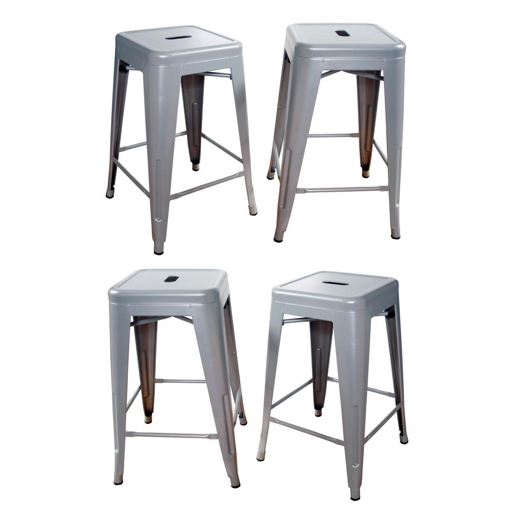Amerihome Loft Style 24 In Stackable Metal Bar Stool Silver Set Stackable Metal Bar Stool In Silver Set Of 4