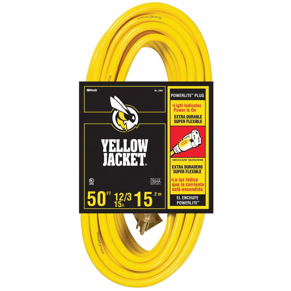 UPC 078693028847 product image for 50 ft. 12/3 Sjtw Outdoor Heavy-Duty Extension Cord with Power Light Plug, Yellow | upcitemdb.com