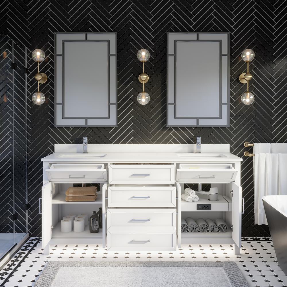 Art Bathe Terrence 72 In W X 22 In D Bath Vanity In White Engrd Stone Vanity Top In White With White Basin Power Bar Organizer To72wh The Home Depot