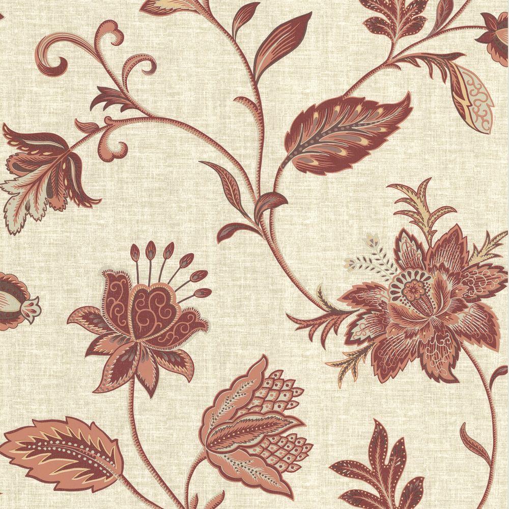 Heritage Salmon Jacobean Flower Wallpaper-302-66822 - The Home Depot