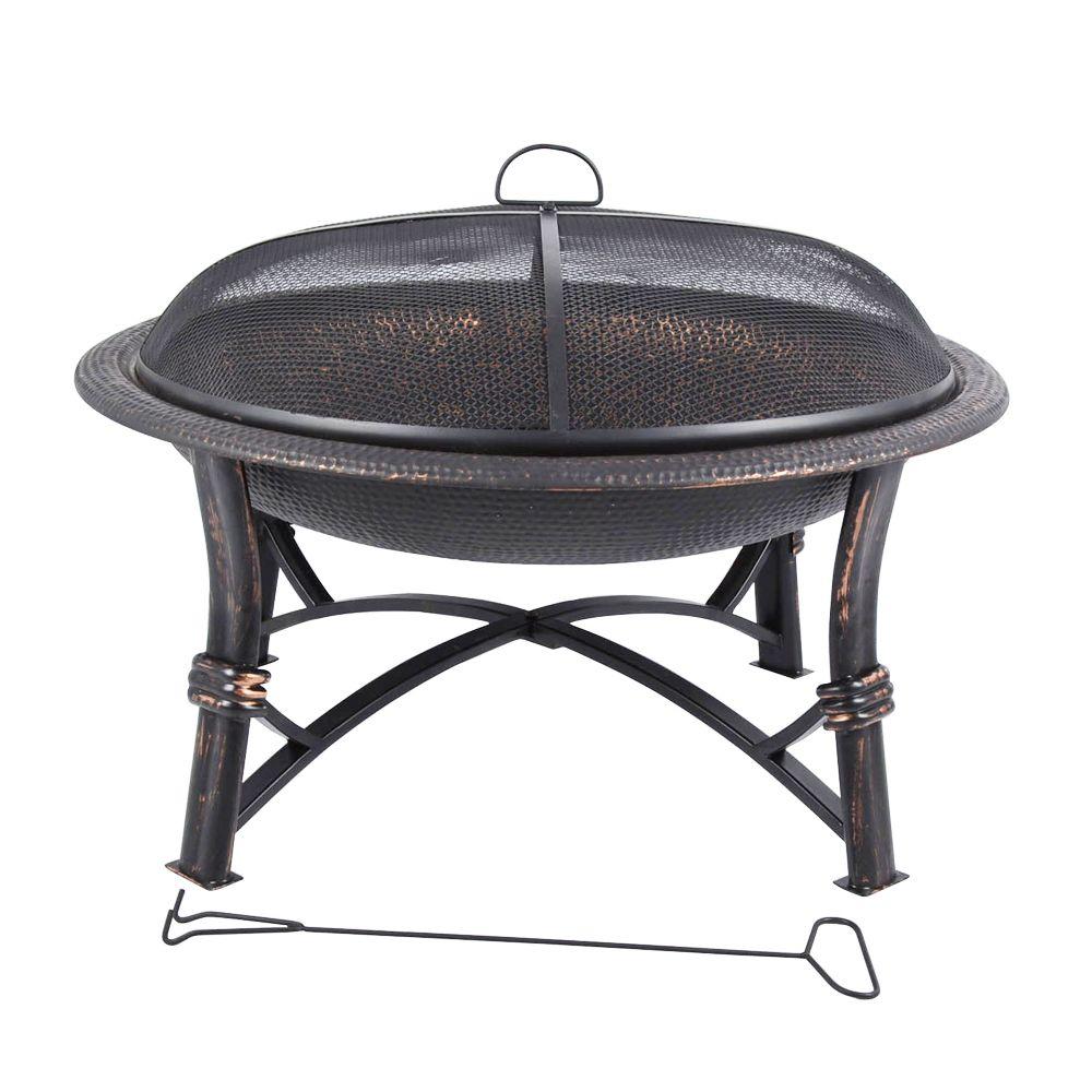 29 In Round Iron Fire Pit In Black Ds 22425 The Home Depot