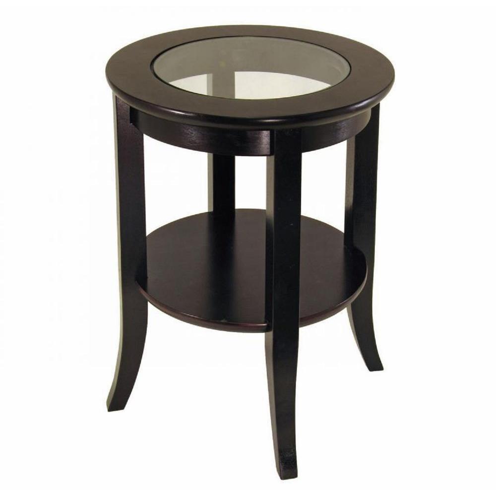 espresso end table with glass top