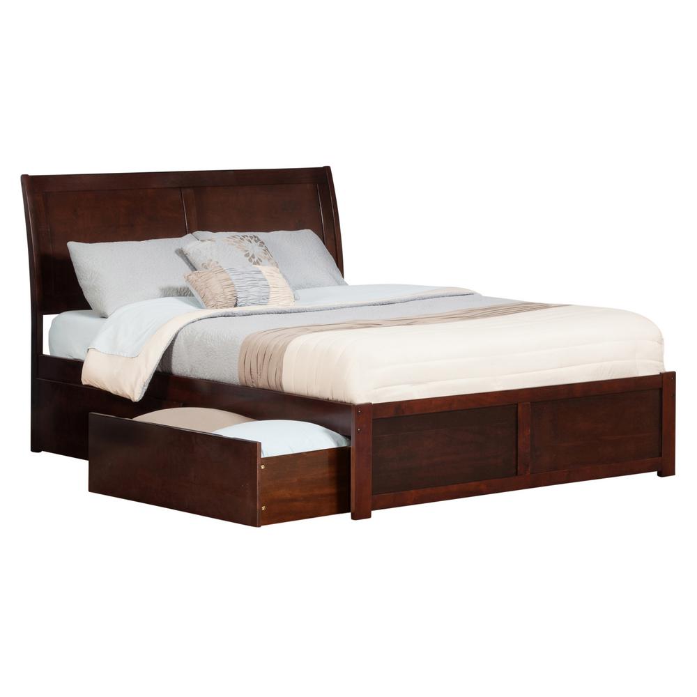 Atlantic Furniture Portland Walnut King Platform Bed With Flat Panel Portland Walnut King Platform Bed With Flat Panel Foot Board And 2 Urban Drawers