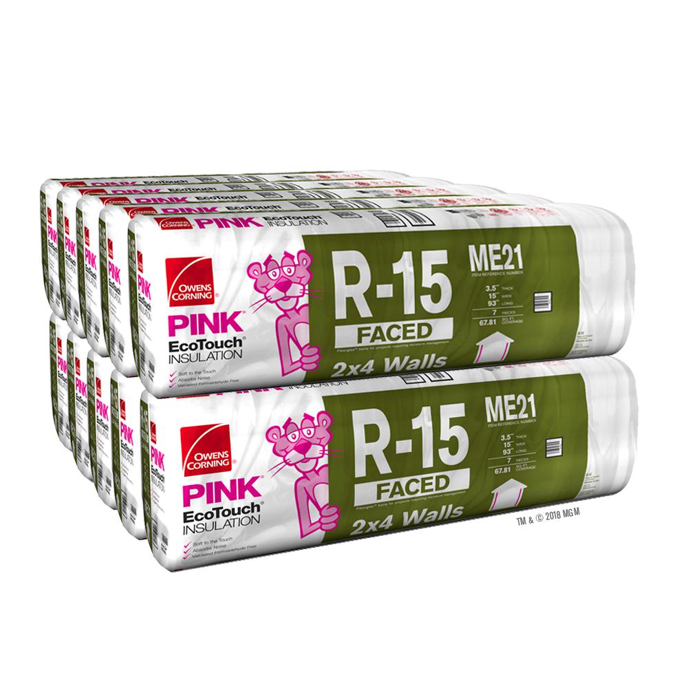 R 15 Ecotouch Pink Kraft Faced Fibergl Insulation Batt In X 93 10 Bags