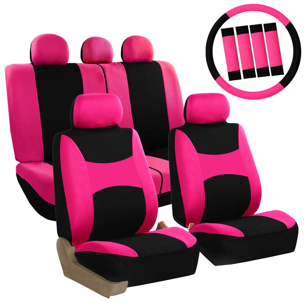 Fh Group Light And Breezy Fabric 47 In X 23 1 Full Set Seat Covers With Steering Wheel Cover 4 Belt Pads