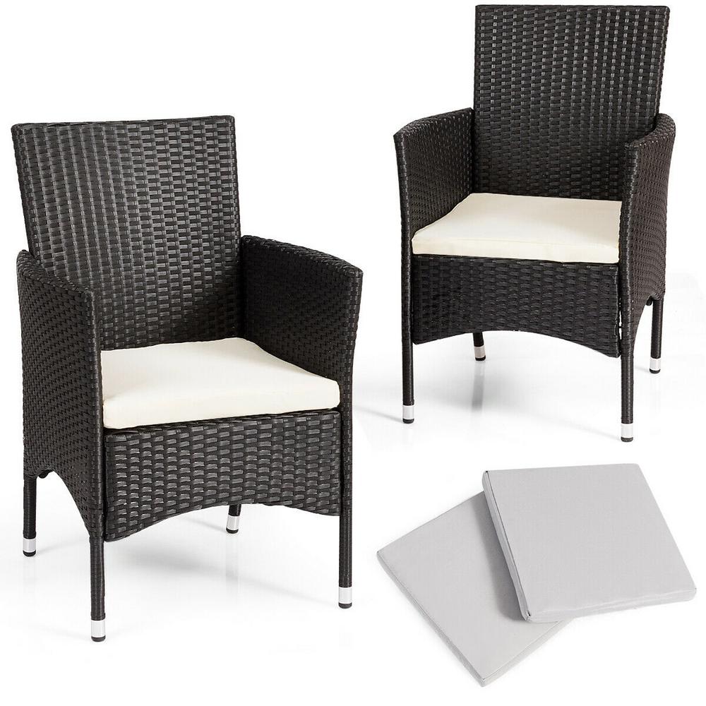 Costway Black 2-Piece Patio Rattan Wicker Outdoor Dining Chairs Set