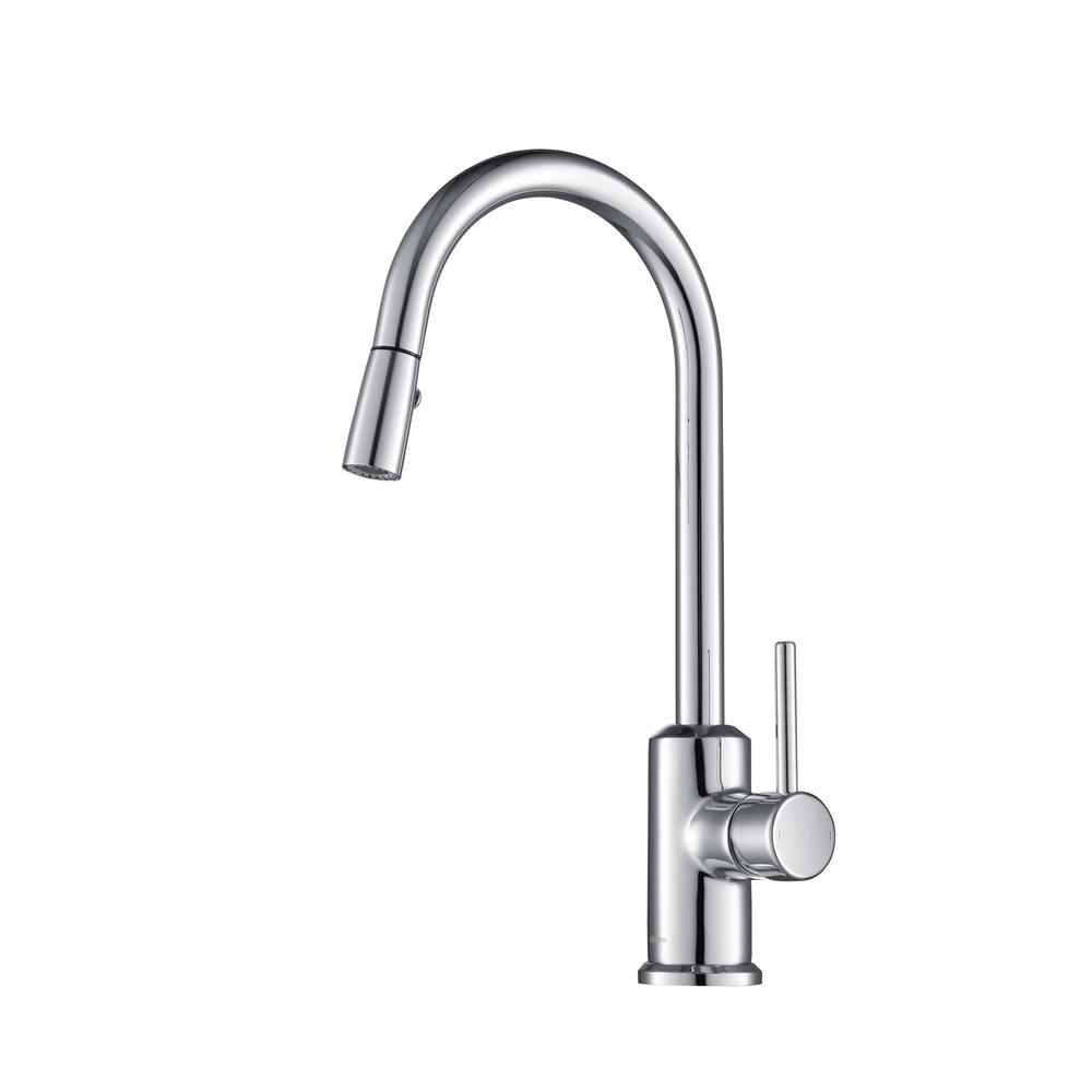 Stufurhome Brighton Gooseneck 18 Gpm Calgreen Single Handle Pull Out Sprayer Kitchen Faucet In Chrome St1300ch The Home Depot