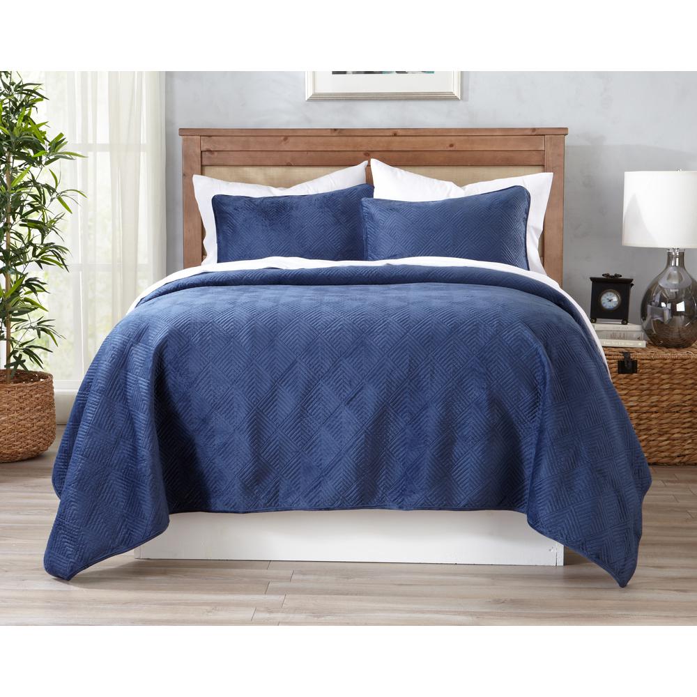 Great Bay Home Velvet Reversible Navy Twin Quilt Set 3 Piece Velvet Reversible Navy Twin Quilt Set 3 Piece