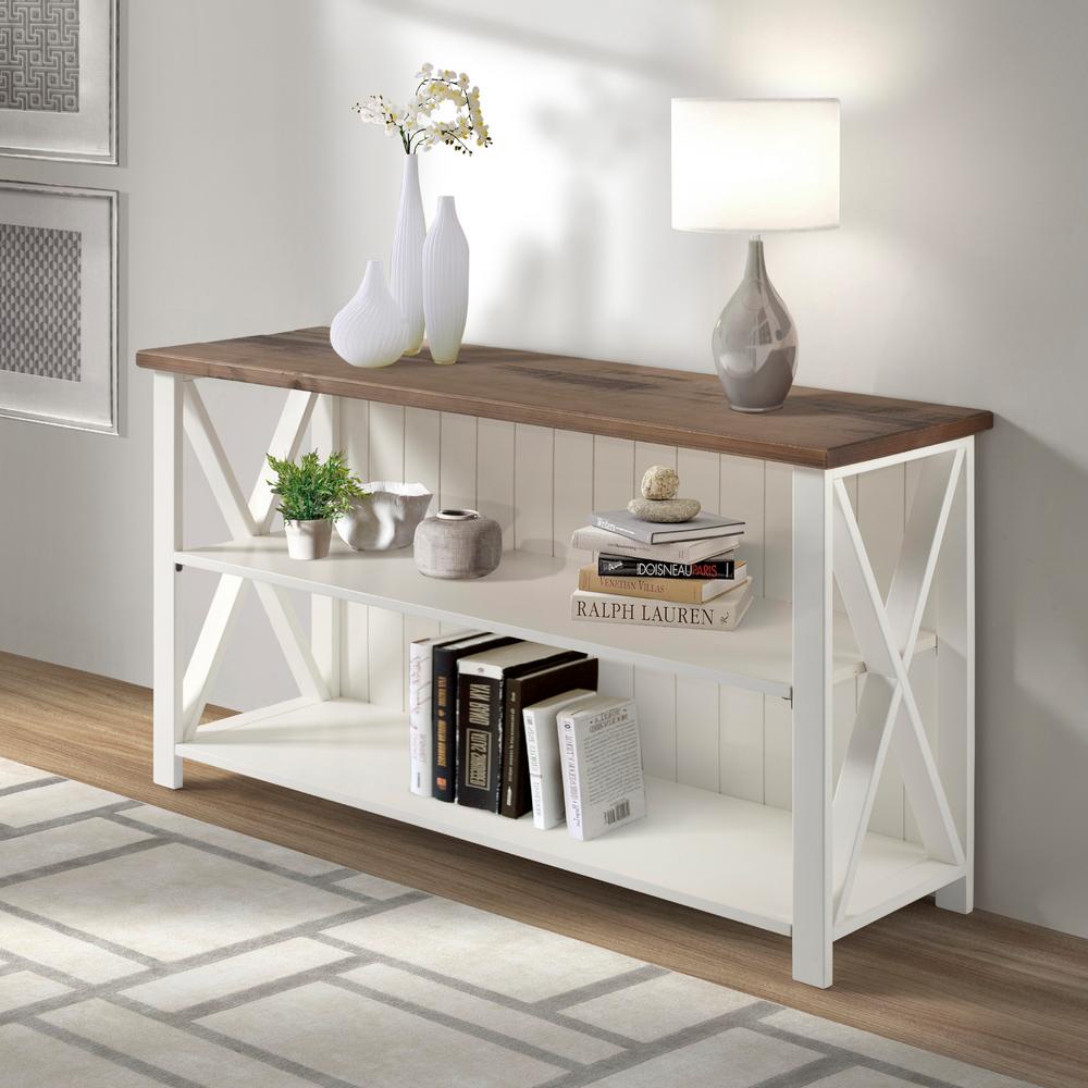 Welwick Designs 52 in. White/Reclaimed Barnwood Solid Wood ...
