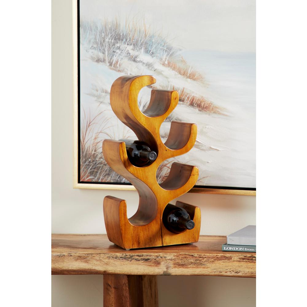 DecMode 20" x 10" Brown Wood Rustic Wine Holder