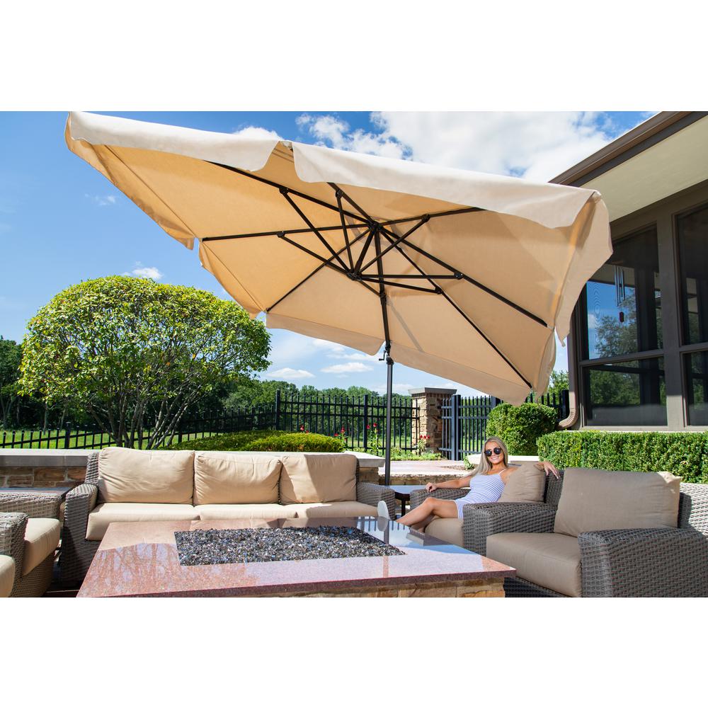 Island Umbrella Santorini Ii 10 Ft Square Cantilever With Valance Patio Umbrella In Beige Sunbrella Acrylic Nu6175 The Home Depot