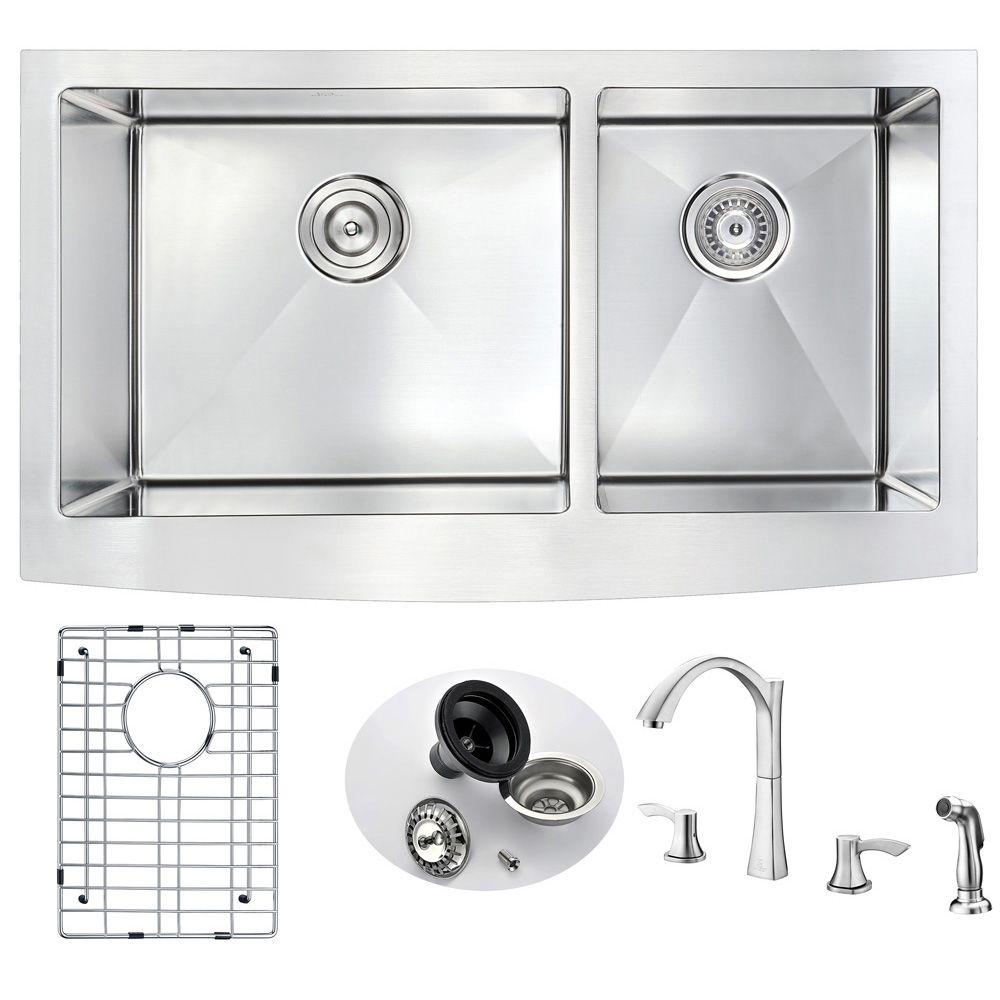 VIGO AllinOne Farmhouse Apron Front Stainless Steel 33 in. 0Hole Double Bowl Kitchen Sink and