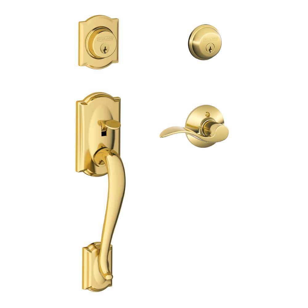 Schlage Camelot Bright Brass Double Cylinder Deadbolt With Right