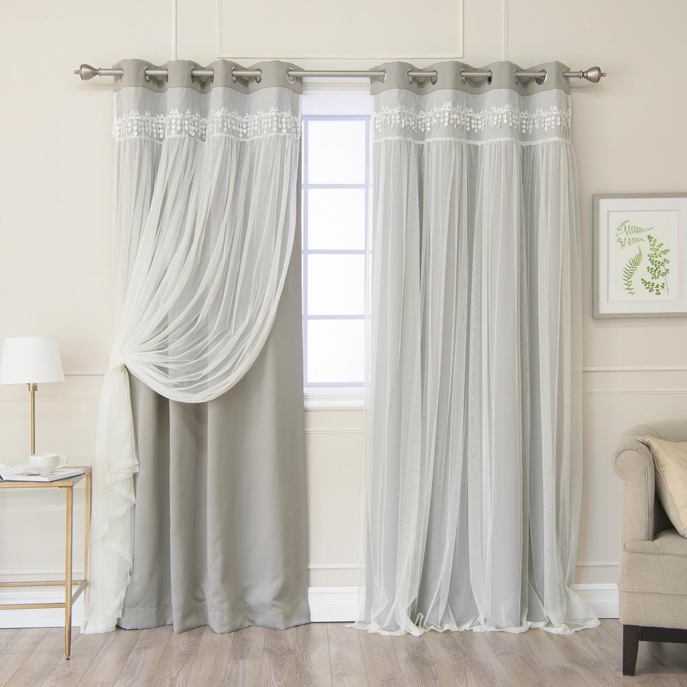 Best Home Fashion Dove 84 in. L Elis Lace Overlay Blackout Curtain