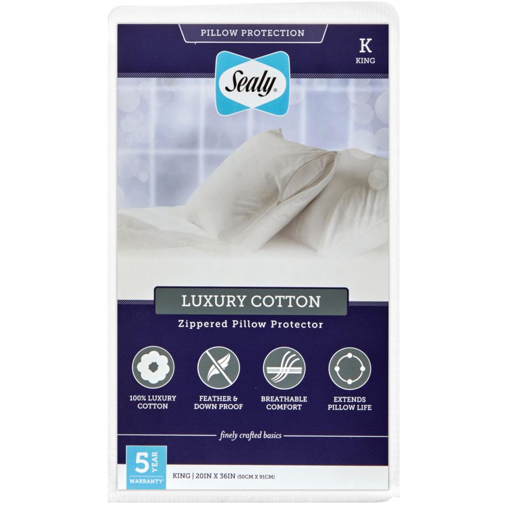 Sealy Luxury Cotton Breathable Zippered King Pillow Protector 2