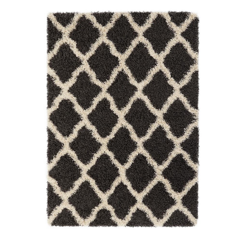 Sweet Home Stores Cozy Shag Collection Charcoal Gray and Cream Moroccan