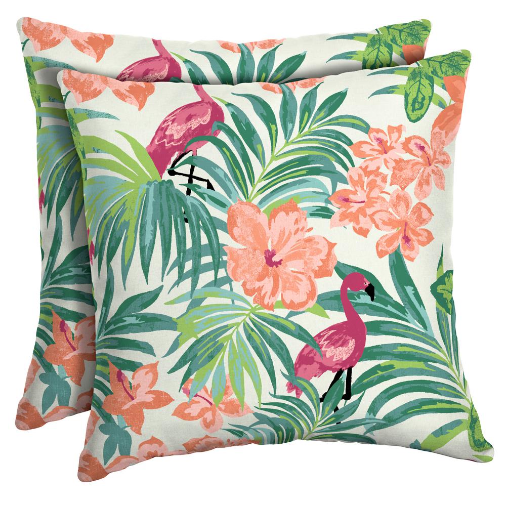 Square Tropical Polyester Outdoor Pillows Patio Accessories 16 X Luau Flamingo Tropical Square Outdoor Throw Pillow 2 Pack
