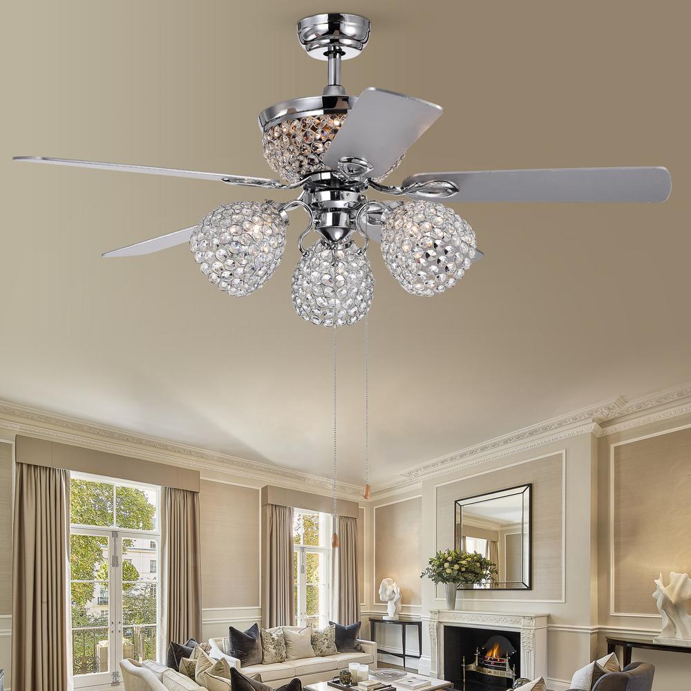 Warehouse Of Tiffany Jasper 52 In Indoor Chrome Remote Controlled Ceiling Fan With Light Kit