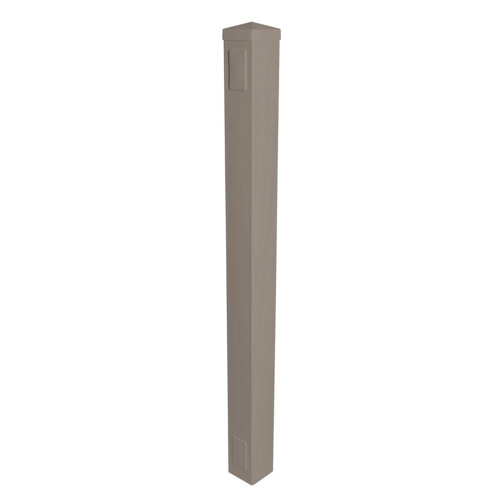 Weatherables 5 in. x 5 in. x 78 in. 3 Rail Khaki Vinyl Fence Post EZ