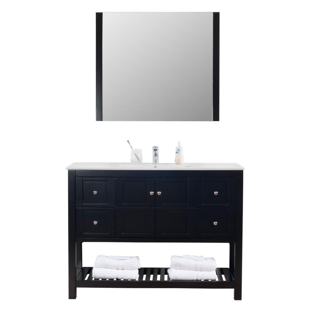 Manhattan 48 in. W x 18 in. D Bath Vanity in Black with White Ceramic Basin(s) and MirrorMH48