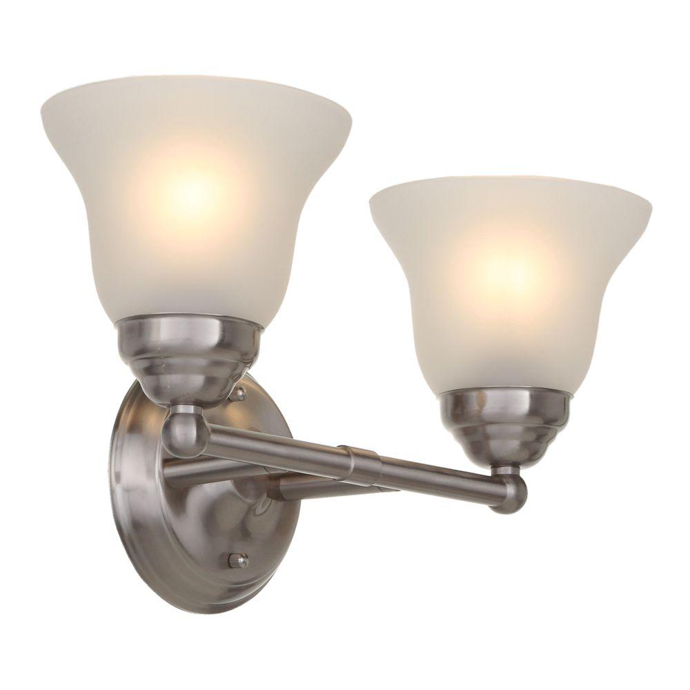 2-Light Brushed Nickel Vanity Light with Frosted Glass Shades