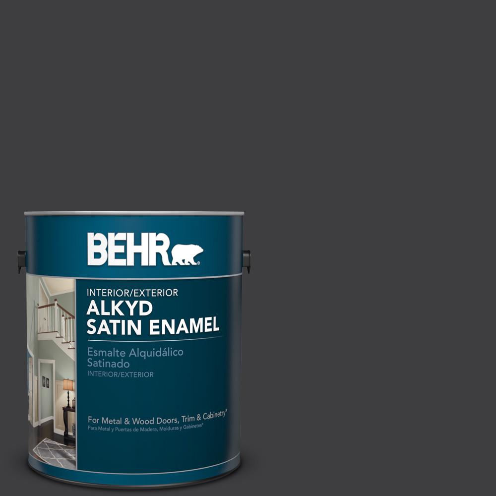 BEHR Premium Plus 1gal. ECC102 Jet Black Satin Enamel Exterior Paint934001 The Home Depot