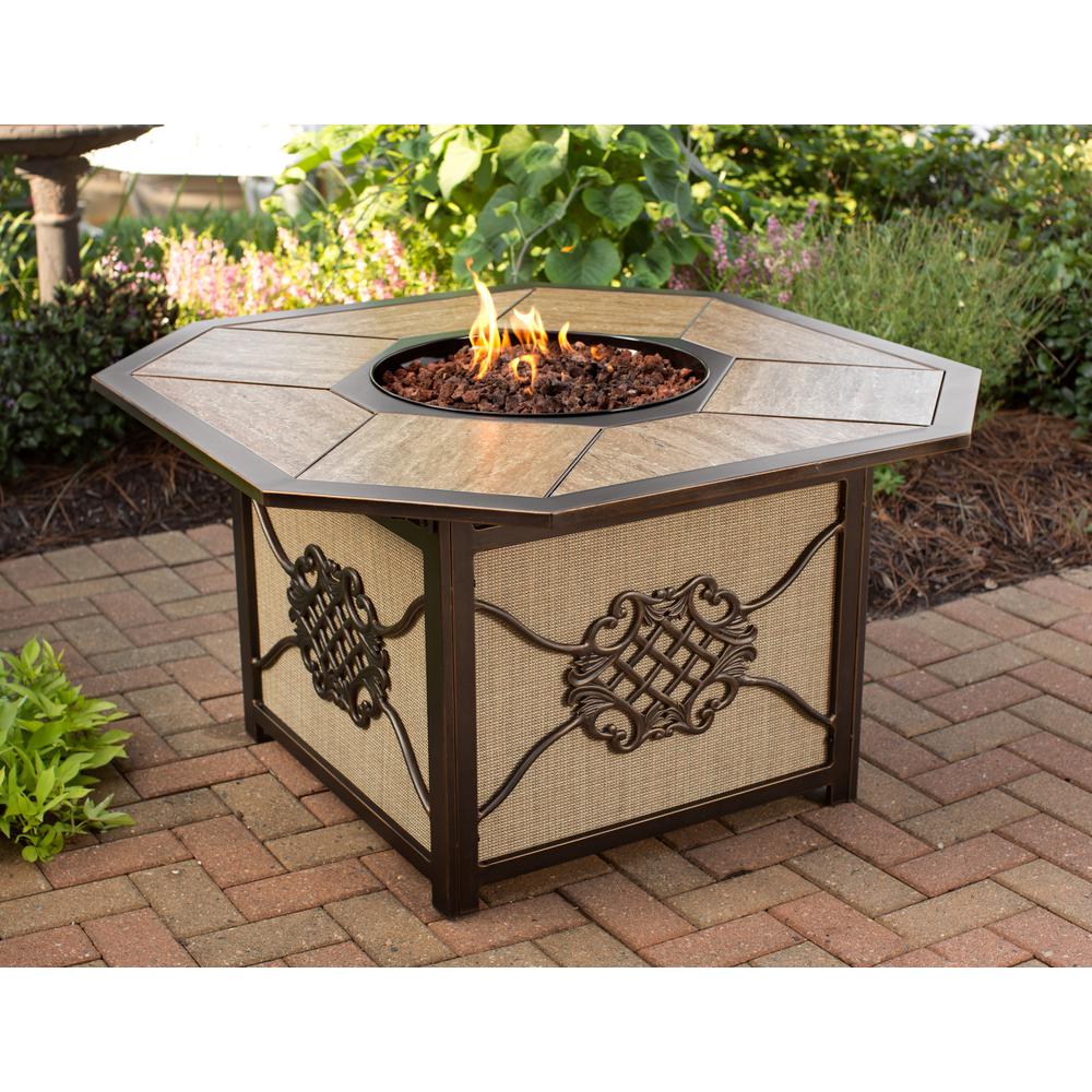 43 In X 24 In Octagon Gas Firepit Table With Porcelain Inlaid