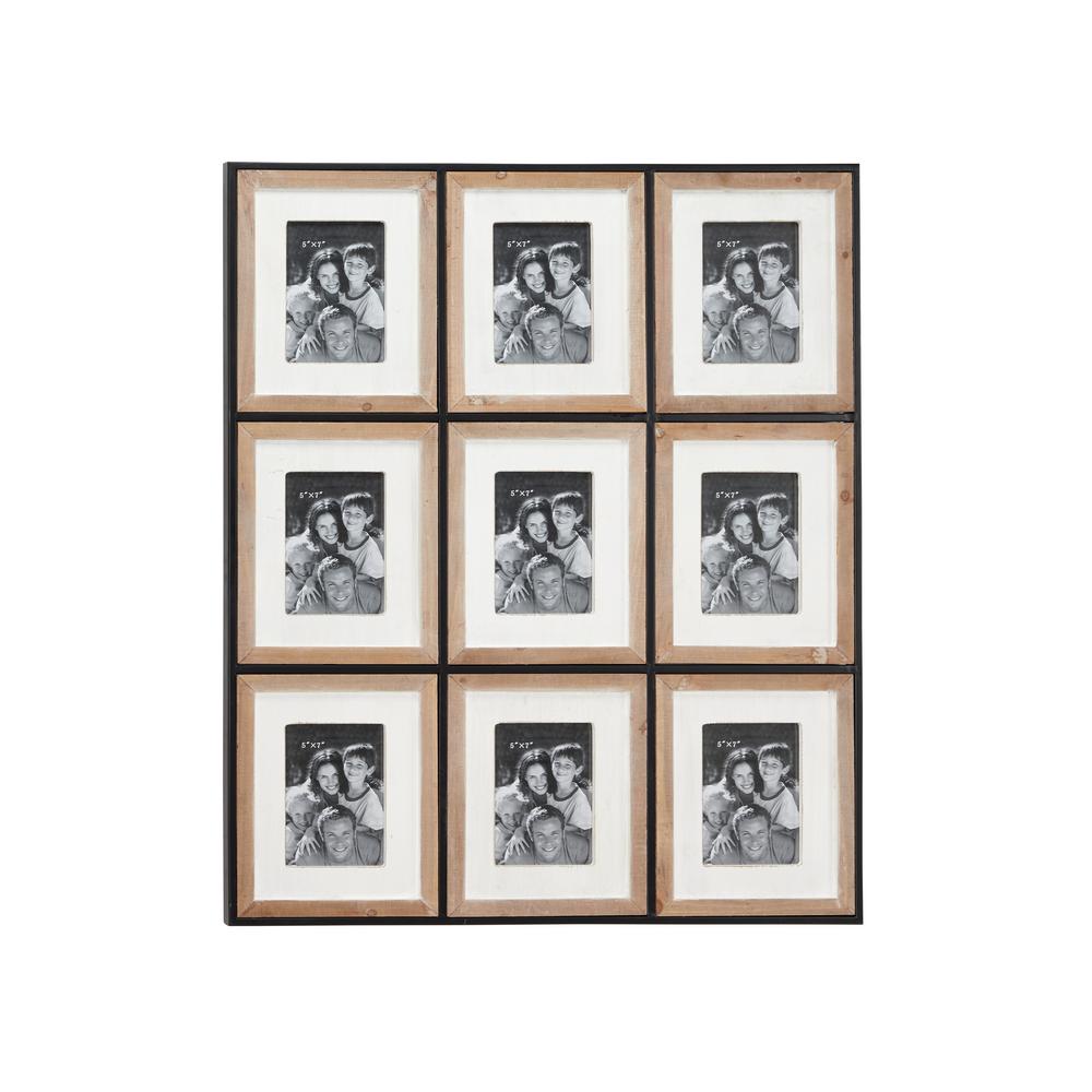 Litton Lane 5 In X 7 In Large Metal And Wood Wall Art Photo Display With 9 Rectangular Wood Picture Frames 43618 The Home Depot