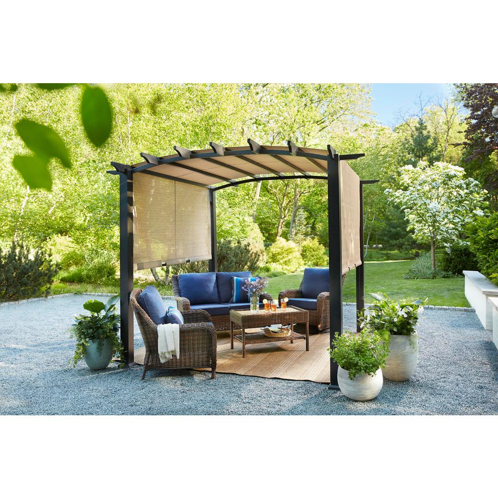 Hampton Bay Pergola Steel Aluminum Arched Slide Canopy Shade Garden