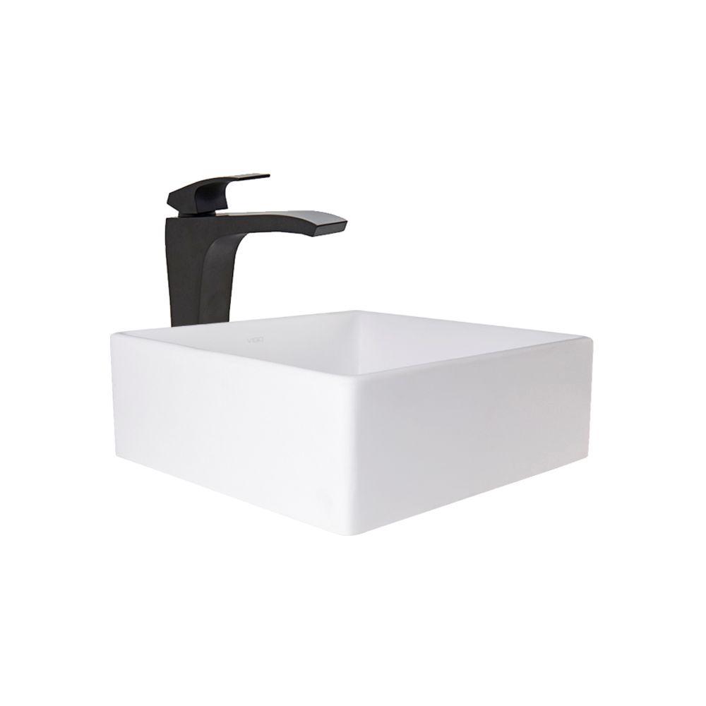 VIGO Dianthus Matte Stone Vessel Sink and Matte Black Blackstonian