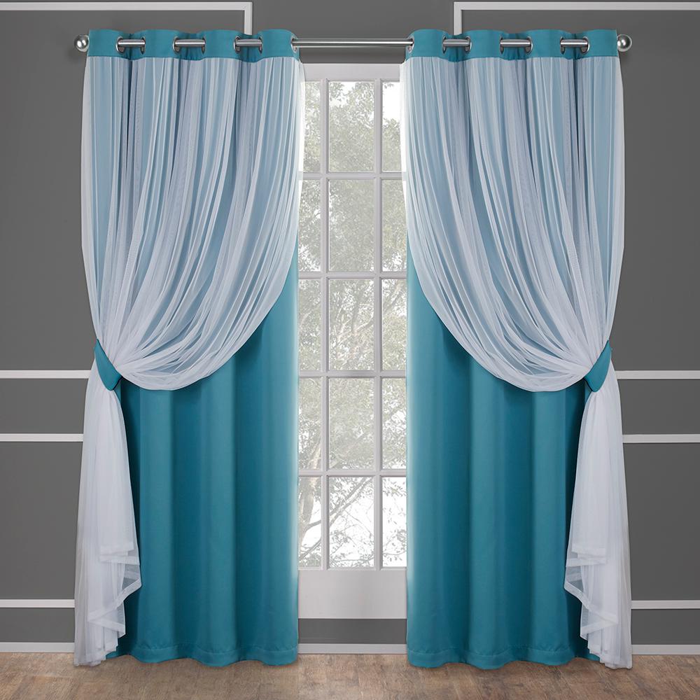 Catarina 52 In W X 96 In L Layered Sheer Blackout Grommet Top Curtain   Turquoise Curtains Drapes Eh8257 08 2 96g 64 1000 