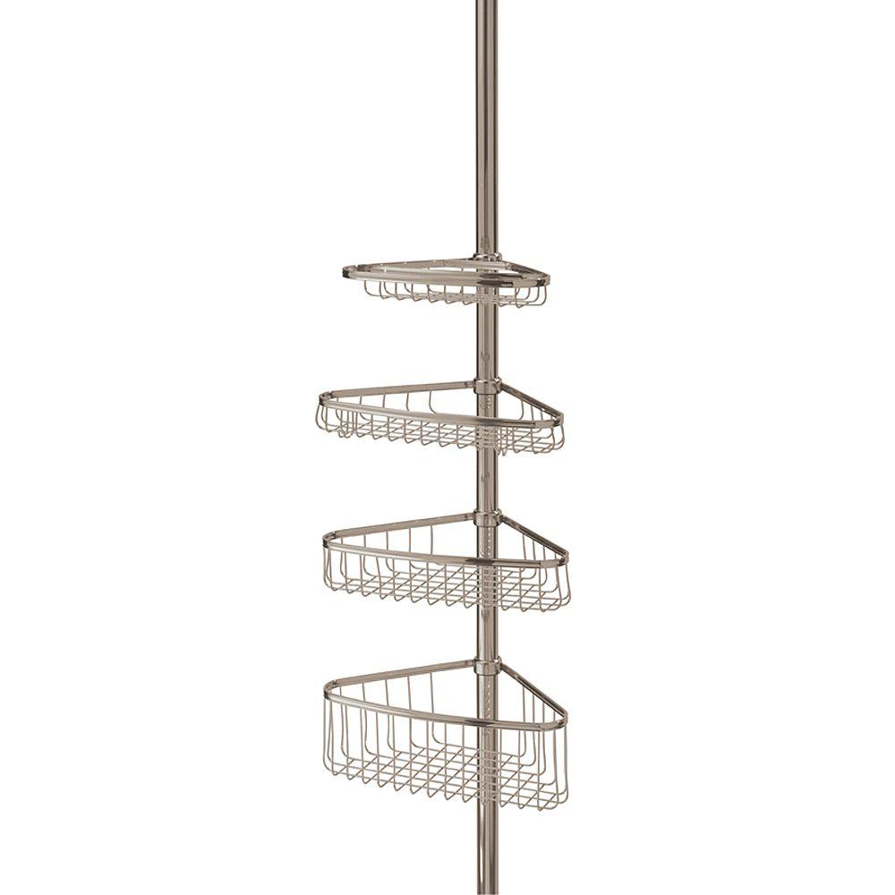 Interdesign Morely Corner Mounted Satin Nickel Tension Pole Caddy Interdesign Morely Corner Mounted Satin Nickel Tension Pole Caddy