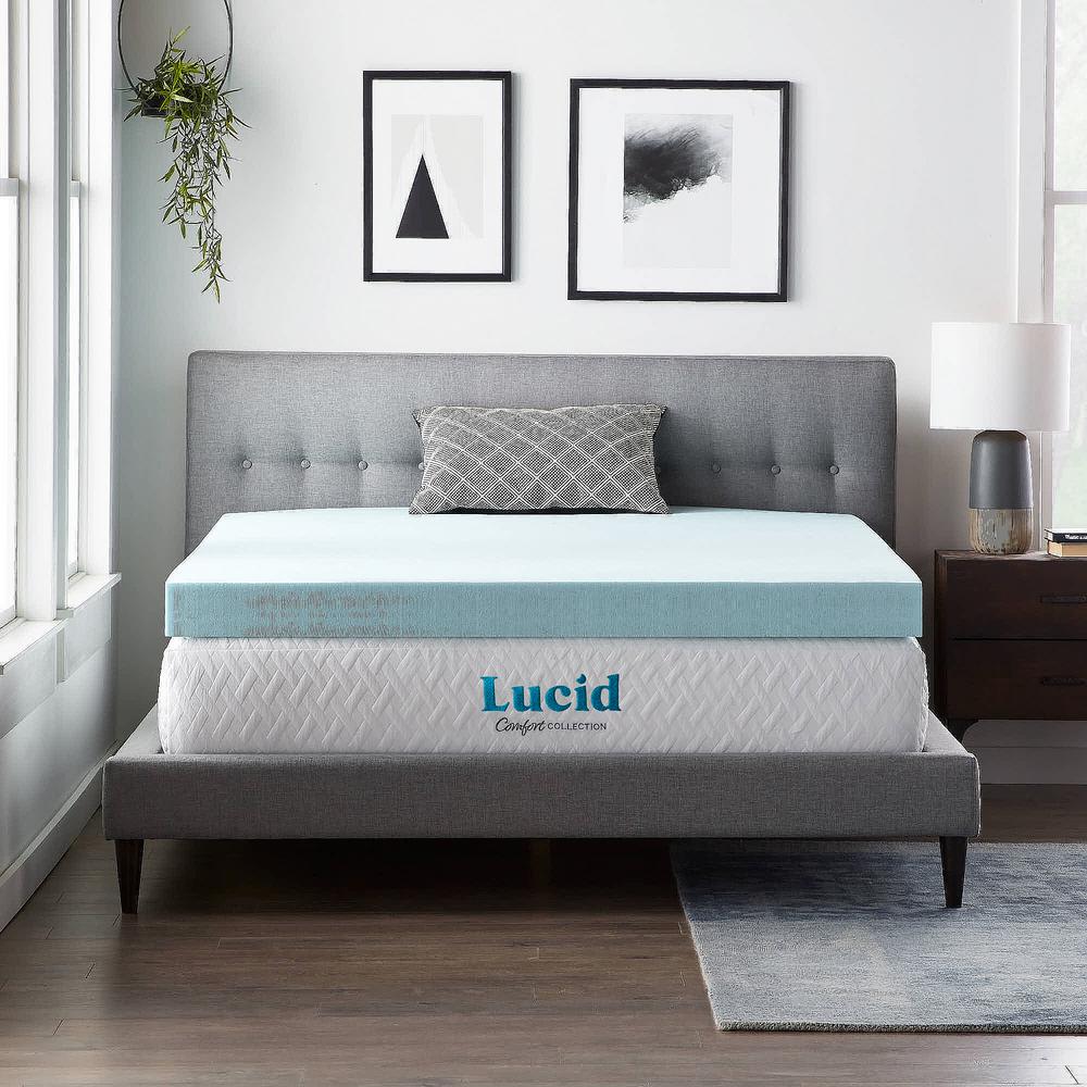 Lucid Comfort Collection 4 Inch Gel And Aloe Infused Memory Foam Topper Queen Hdlu40qq30gt The Home Depot
