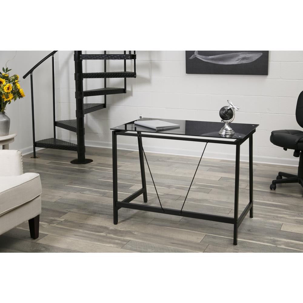 Onespace Contemporary Black Glass Writing Desk In Steel Frame 50