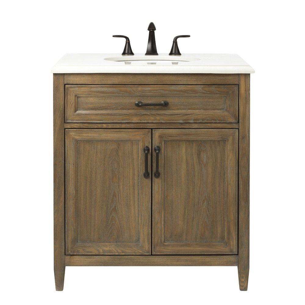 Walden 31 in. W Vanity in Driftwood Grey with Engineered Stone Vanity Top in Crystal White with White Sink