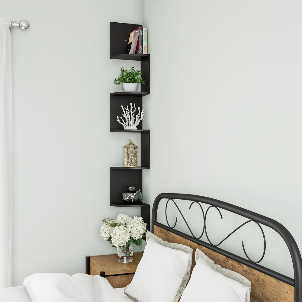 Lavish Home 5 Tier Decorative Floating Corner Wall Shelf In Black