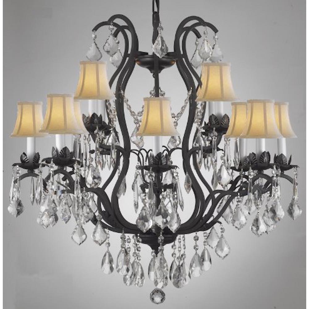Versailles 12 Light Black Wrought Iron And Crystal Chandelier With Versailles 12 Light Black Wrought Iron