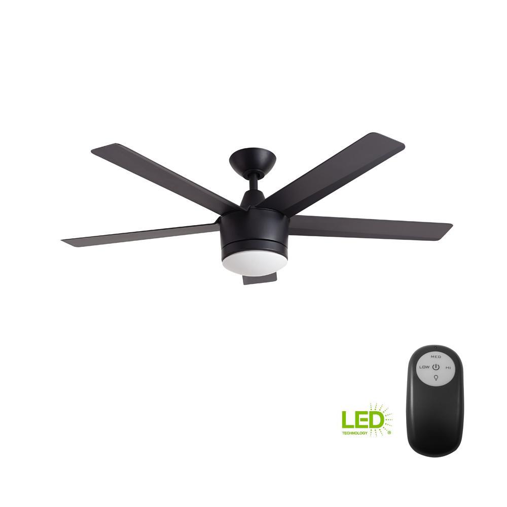 Merwry 52 in. Integrated LED Indoor Matte Black Ceiling Fan with Light Kit and Remote Control