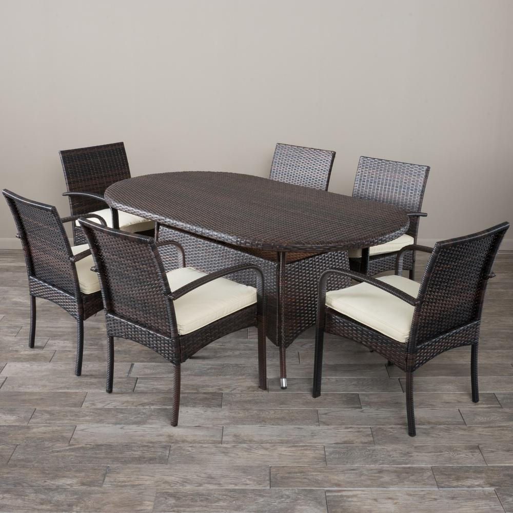 Noble House Anthony Multi Brown 7 Piece Wicker Outdoor Dining Set 295857 The Home Depot