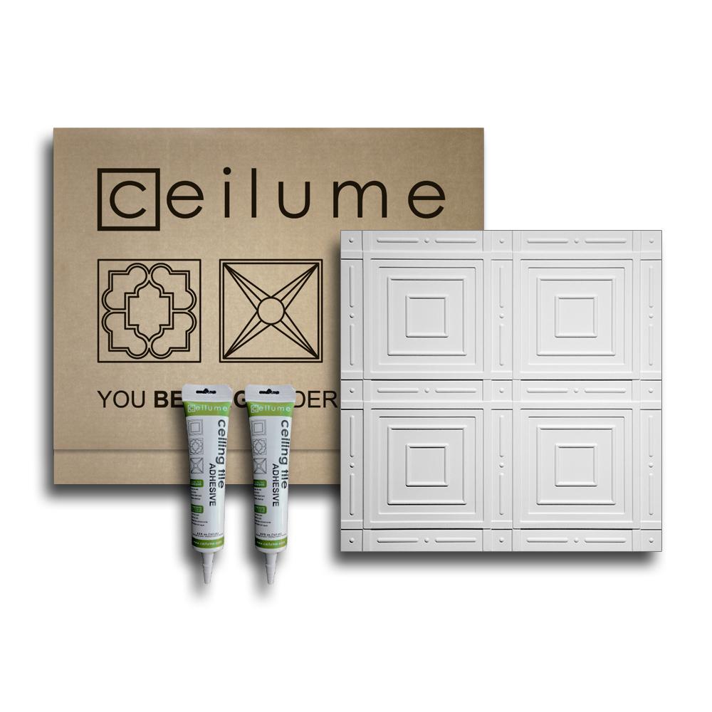 Ceilume Nantucket White 2 Ft X 2 Ft Glue Up Ceiling Tile And Backsplash Kit